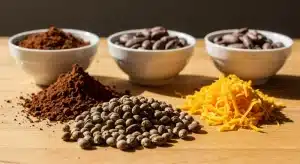 Ingredientes para barras energéticas de cannabis con semillas, cacao y frutos secos.