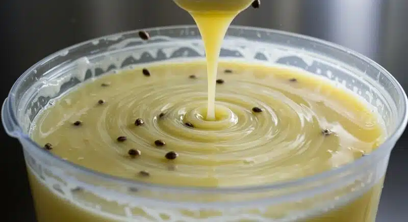 Leche vegetal de semillas de cáñamo con textura suave y cremosa, rica en ácidos grasos esenciales y proteínas vegetales. Es una alternativa nutritiva a la leche tradicional, fácil de preparar y apta para dietas veganas.