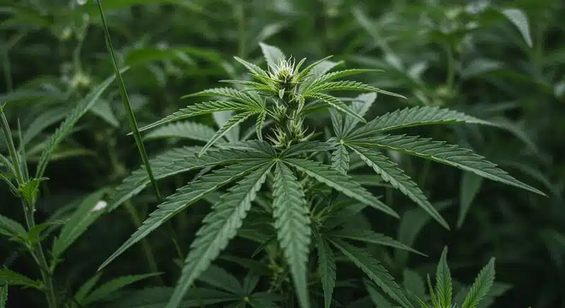 Clorosis en plántulas de cannabis vs planta sana.