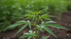 Chocolope x Kush planta joven de cannabis con hojas verdes en fase vegetativa.