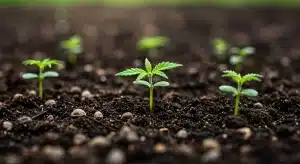 Cindy 99 Regular plántulas cannabis germinación en suelo fértil.