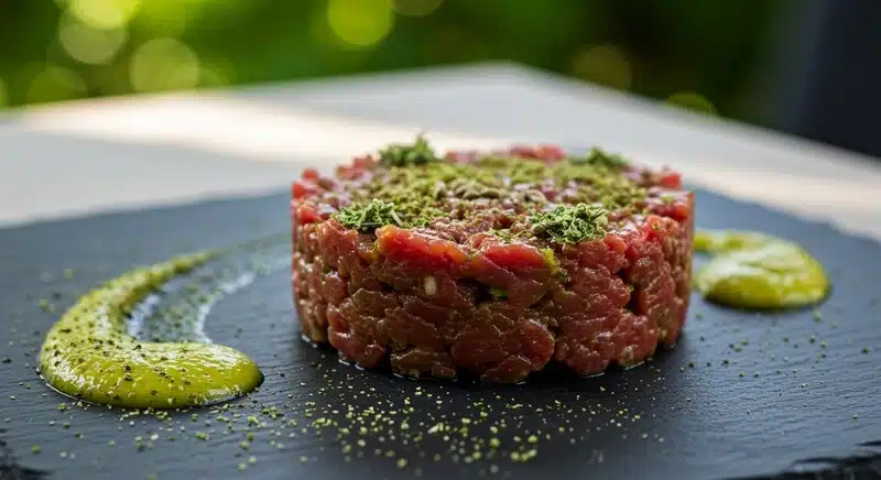 Elaboración de alta cocina con acabado preciso y uso de cáñamo como elemento gastronómico. Este ingrediente aporta textura, notas herbales y valor nutricional en platos de nivel profesional.