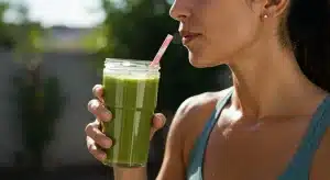 Smoothie verde con semillas de cáñamo rico en proteínas y energía.