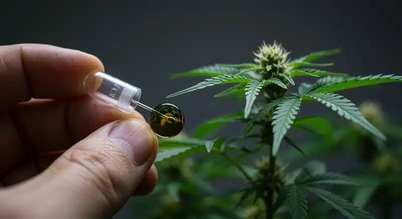 Extracción de savia de cannabis para medir Brix y programar el lavado final.