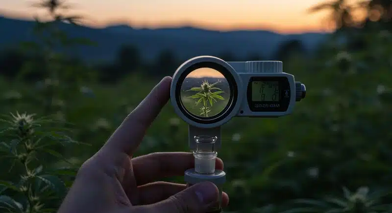 Uso refractómetro para cultivo orgánico de cannabis.