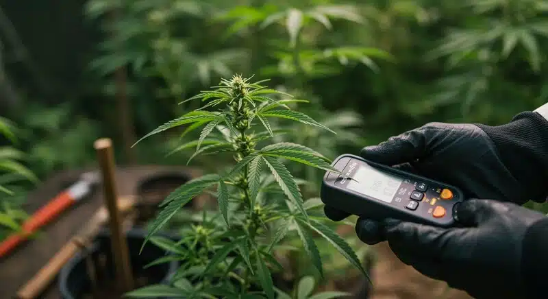 Mejor hora para medir Brix: Refractómetro para planta de cultivo.