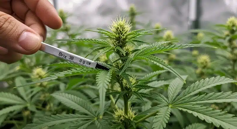 El azúcar refleja la vitalidad de las plantas de cannabis en hojas.