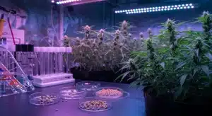 Preparación de muestras de cannabis para análisis genético en laboratorio.