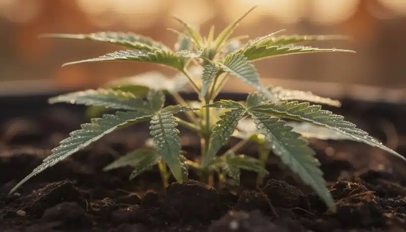 Planta en fase vegetativa con entorno optimizado. En hidroponía, el acceso directo a nutrientes acelera el crecimiento, pero puede generar mayor variabilidad en el Brix.