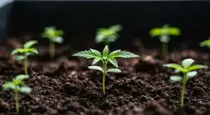 Plántulas de cannabis Critical Nicky Kush en sustrato.