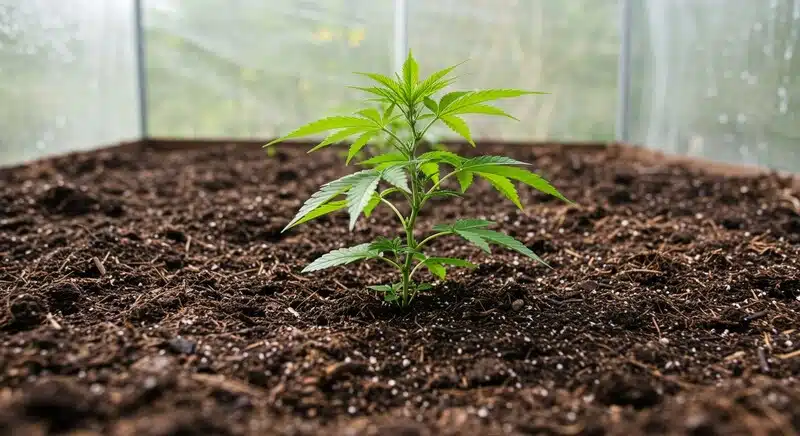 Raíces desarrolladas de Critical Purple Auto en trasplante.