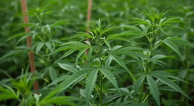 Plantas de Deimos Auto en fase vegetativa creciendo en cultivo exterior con hojas verdes saludables.