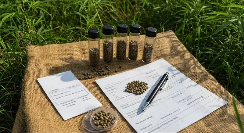 Documentación y semillas para trazabilidad genética en cannabis.