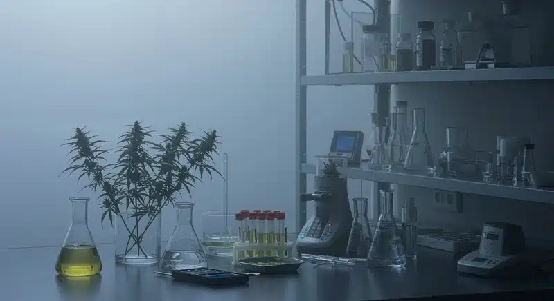 Laboratorio de análisis genético para verificar variedades de cannabis.