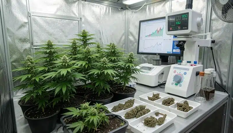 Seguimiento del fenotipo desde el genotipo en cultivo de cannabis.