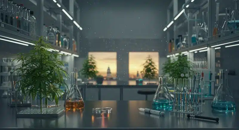 Laboratorio especializado en cannabis analizando marcadores moleculares para estudiar genética, estabilidad de variedades, producción de cannabinoides y perfiles terpénicos.