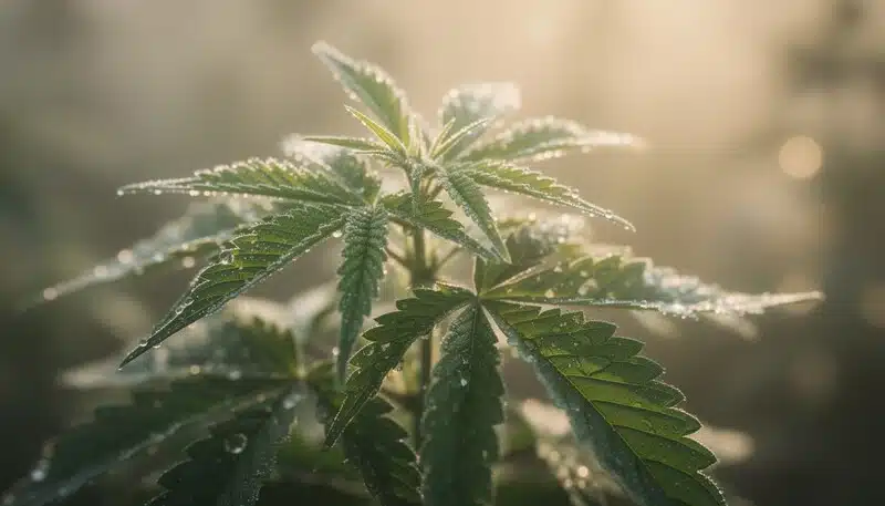 Planta de cannabis sana con alto Brix indicador de manejo agronómico eficiente.