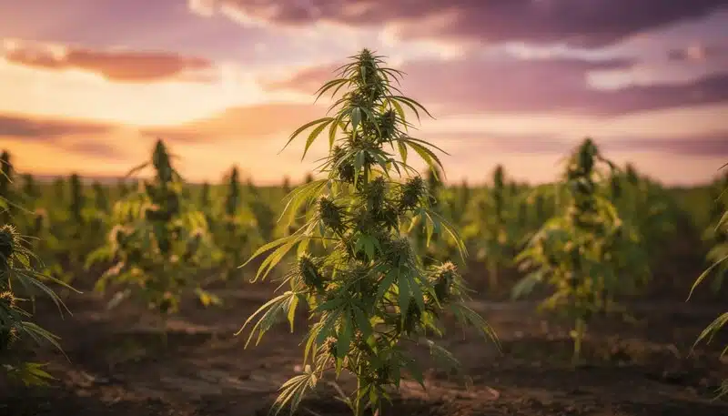 Cultivo outdoor de cannabis donde la genética influye en la capacidad de acumular azúcares. Diferentes genotipos presentan distintos niveles de Brix incluso en el mismo entorno.