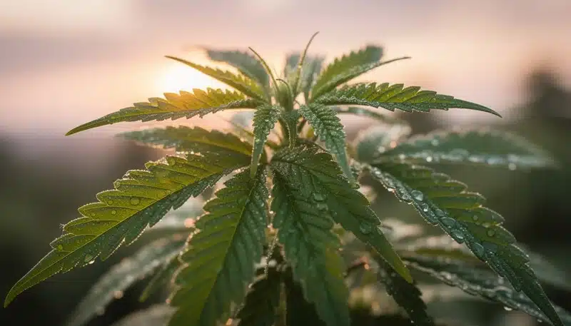 Planta de cannabis sana con alto Brix indicador de eficiencia metabólica.