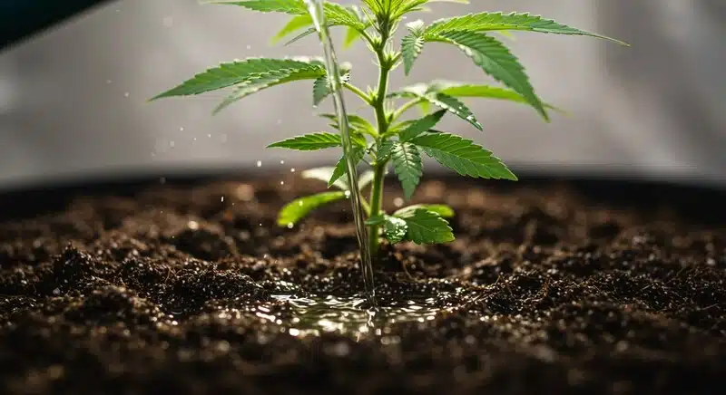 Planta joven Critical Purple Kush en maceta.