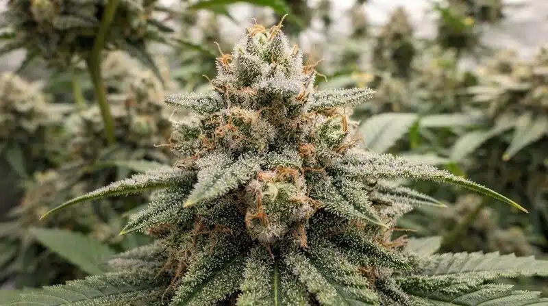 Cogollo de cannabis Alien Technology Regular cubierto de tricomas en floración.