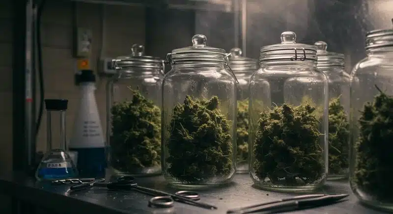 Semillas con alto THC y potencia estable asociadas a genéticas de cannabis conservadas en almacenamiento controlado.