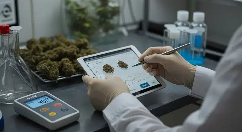 Marihuana en bolsas al vacío evaluada mediante análisis de calidad y almacenamiento.