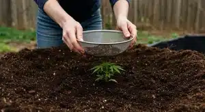 Aplicación de compost tamizado en cultivo de Fire OG para mejorar la calidad del sustrato orgánico.