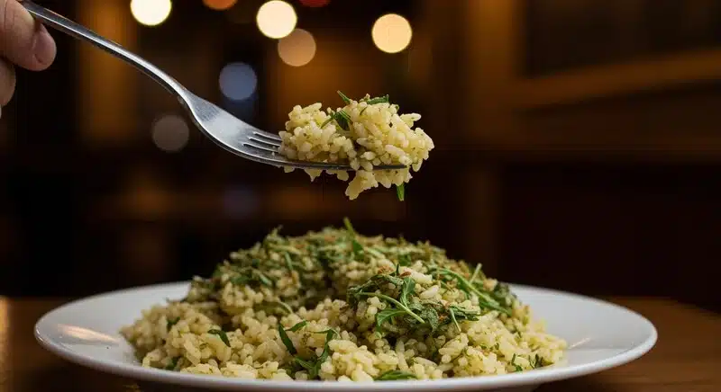 Ingredientes para preparar arroz con marihuana con flores de cannabis y arroz blanco.