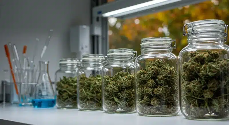 Curva de estabilidad de cannabinoides en cannabis almacenado.