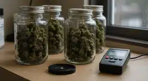 El THC de la degradación almacenando cogollos de cannabis en frascos de vidrio con humedad controlada.