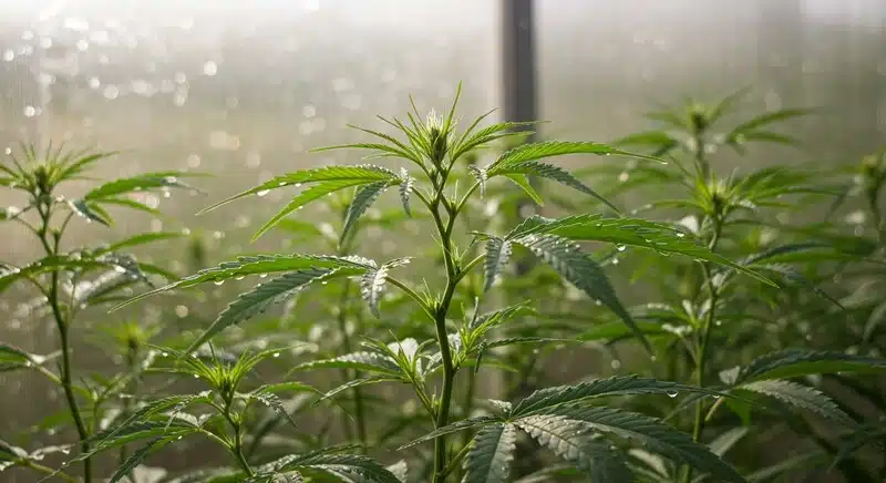Plantas GG4 x Pellezino Regular creciendo en un invernadero con condiciones óptimas de luz y humedad. Esta variedad es apreciada por su vigor híbrido, abundante producción de tricomas.