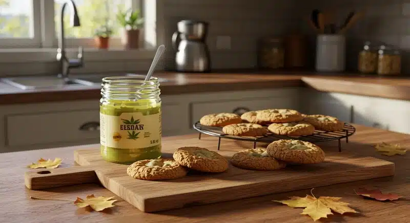 Galletas elaboradas con cannabutter y mantequilla de cannabis en una receta de comestibles caseros.