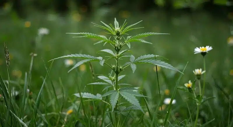 Planta de Girl Scout Cookies x Cheese creciendo en exterior durante las primeras semanas de floración con una estructura esbelta y saludable