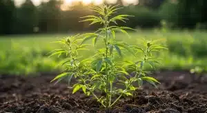Planta God’s Gift en crecimiento vegetativo al aire libre, con estructura compacta y ramas laterales bien desarrolladas bajo luz solar natural.
