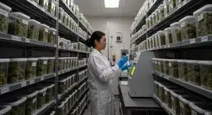Variedades ricas en cannabinoides con potencia duradera almacenadas en condiciones controladas.