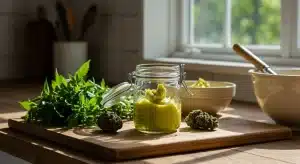 Mantequilla de cannabis casera lista para preparar recetas dulces y saladas.