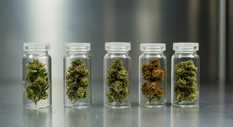 Conservación de cannabinoides en cogollos de cannabis almacenados.