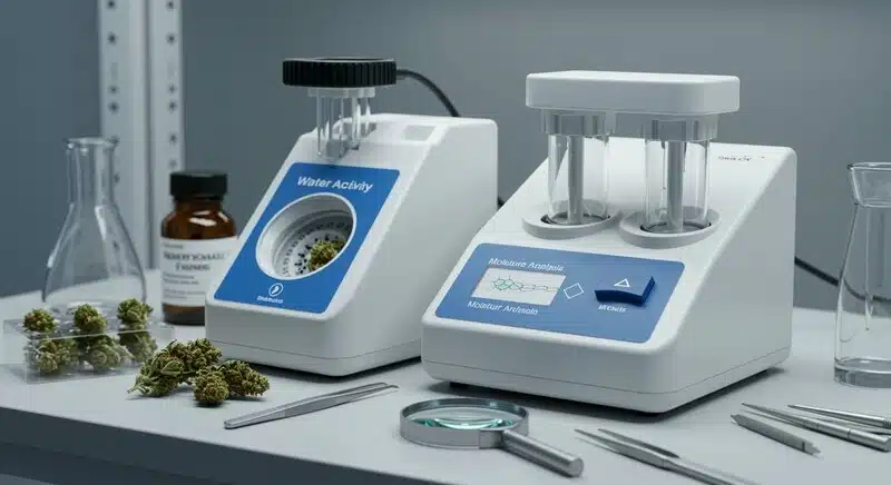 Oxidación de cannabinoides y pérdida de potencia evaluada mediante análisis de humedad en cannabis.