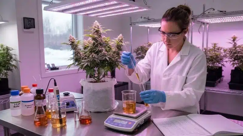 Análisis de una planta de cannabis Alien GG Regular en laboratorio de cultivo.