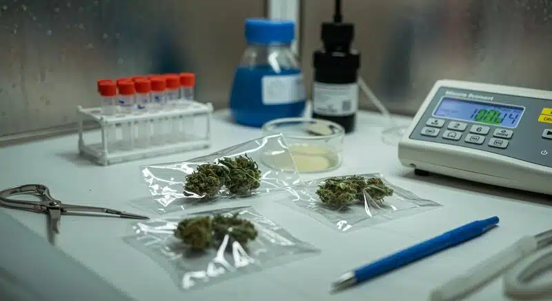 El análisis de muestras de cannabis en laboratorio ayuda a diferenciar oídio y botritis mediante pruebas microbiológicas e inspecciones visuales. 