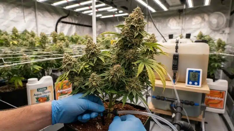 Planta de Asian Dream en cultivo interior durante la fase de floración.