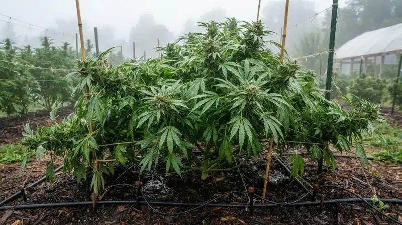 Planta de Auto Northern Lights CBD cultivada en exterior durante la floración.