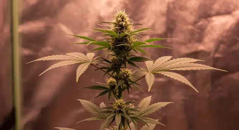 Planta de cannabis cultivada con buenas prácticas para evitar contaminación microbiana.
