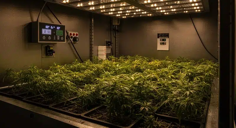 Cultivo de cannabis en interior para controlar microbios beneficiosos vs dañinos en el cultivo.