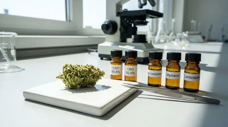 Muestra de flor de cannabis preparada para métodos de análisis microbiano en laboratorio.