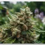 Cogollo de cannabis Ak59 Auto con abundantes tricomas durante la floración.