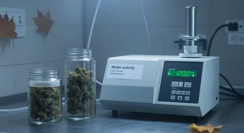 Equipo para la detección temprana de moho en plantas de cannabis mediante análisis de actividad de agua.