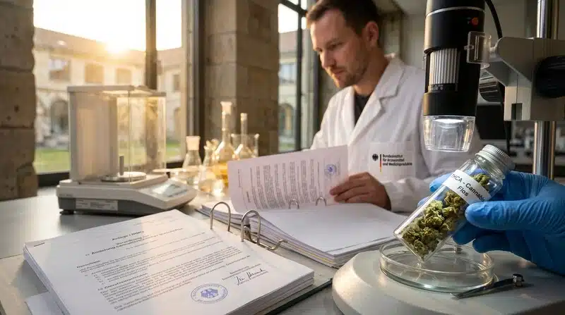 Un laboratorio especializado emplea tecnologías rápidas para detectar contaminación microbiana en flores de cannabis mediante pruebas e instrumentos de precisión.