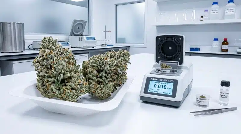 Cogollos de cannabis para controlar la presencia de microbios del cannabis.